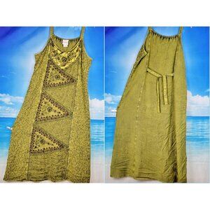 MANTA LA Woman's GREEN Dress Embroidery Tie Back waist ONE SIZE